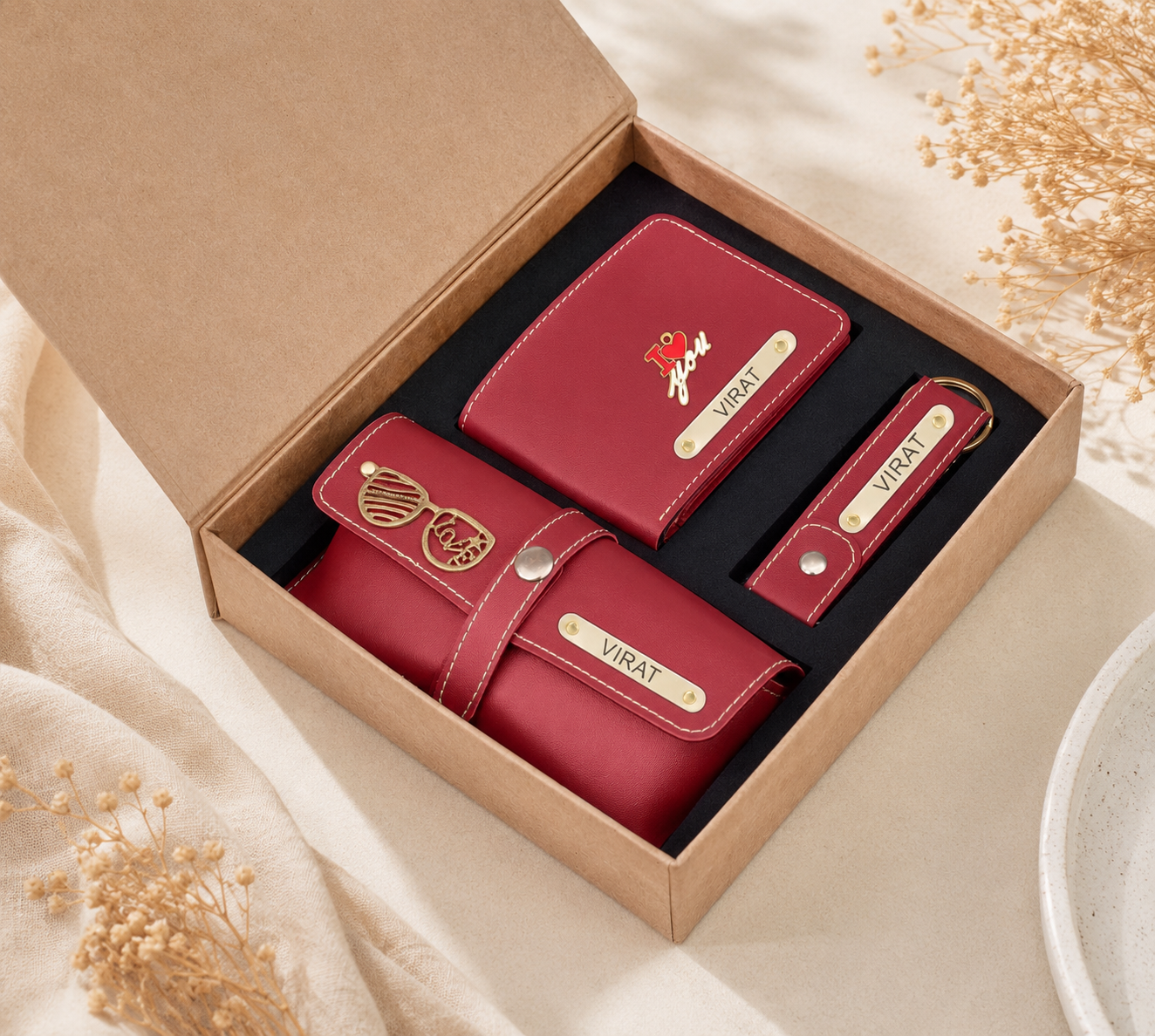 Personalized Men’s Gift Hamper | Wallet, Sunglasses Case & Keychain Set