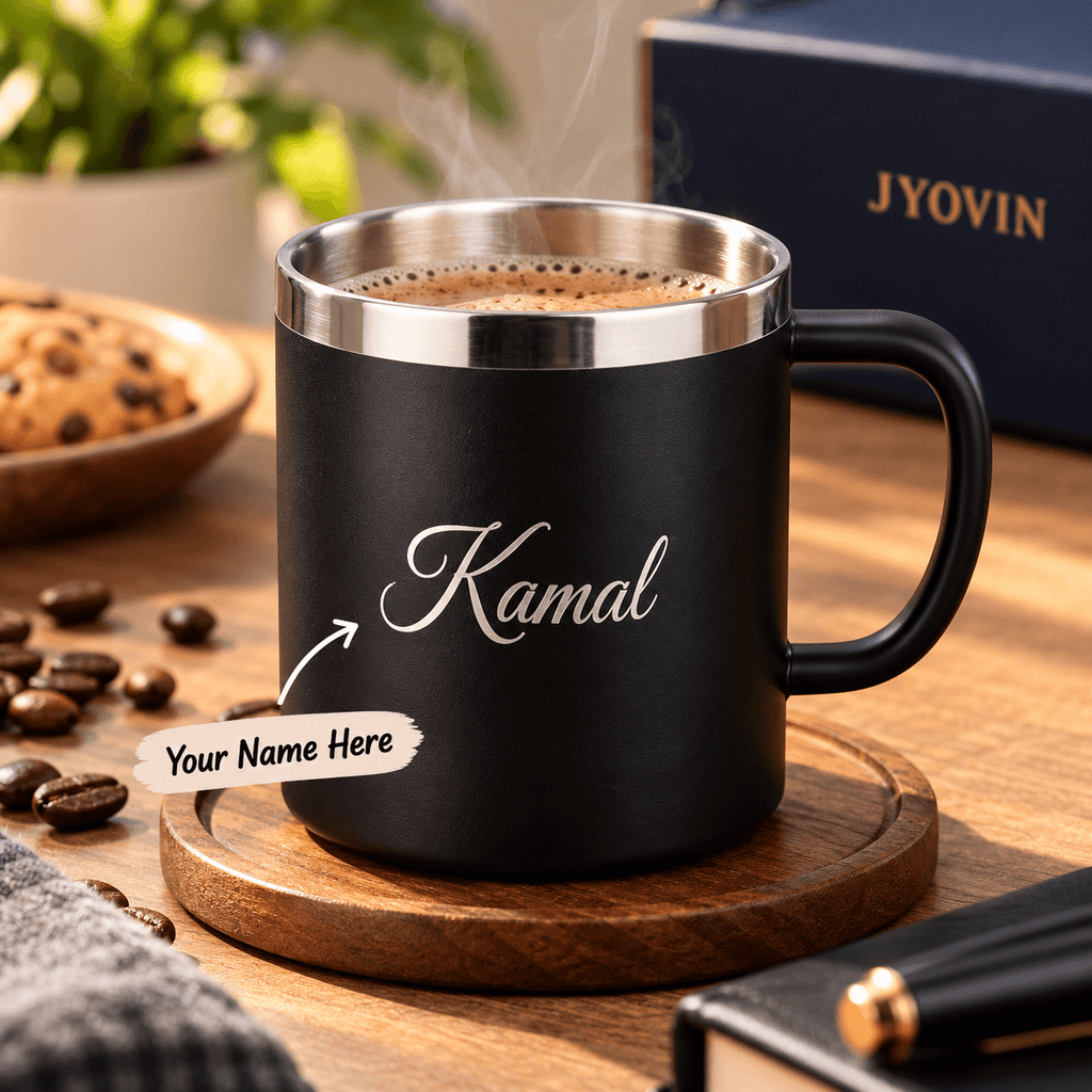 Personalized Black Stainless Steel Coffee Mug with Name
