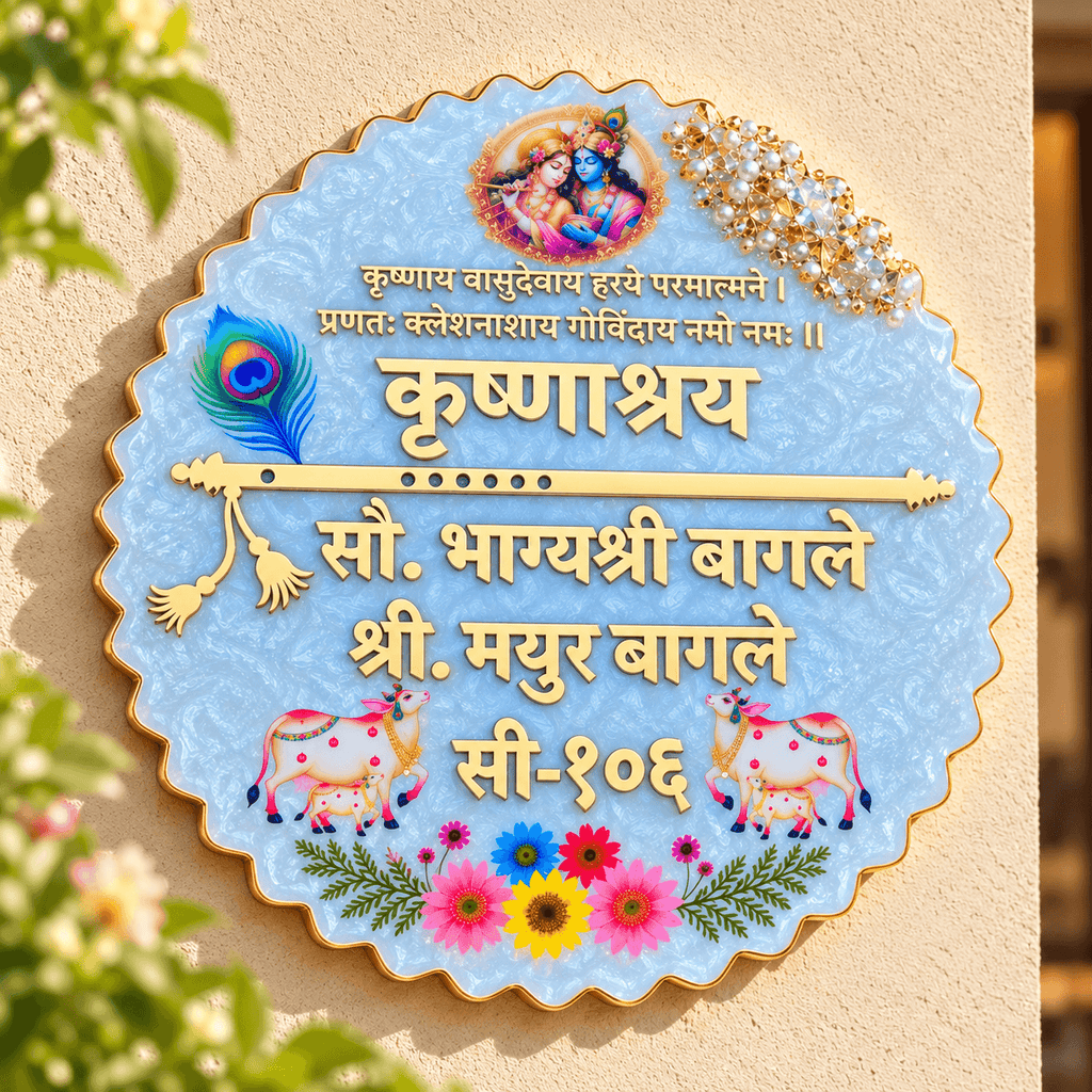 Personalized Krishna Name Plate for Home Entrance – Premium Resin