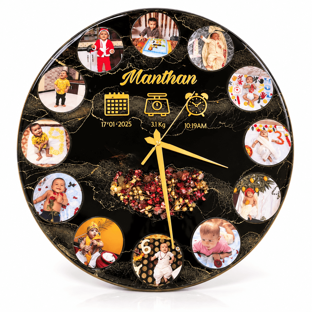 Personalized Photo Wall Clock – Custom Baby Photo & Birth Details | JYOVIN