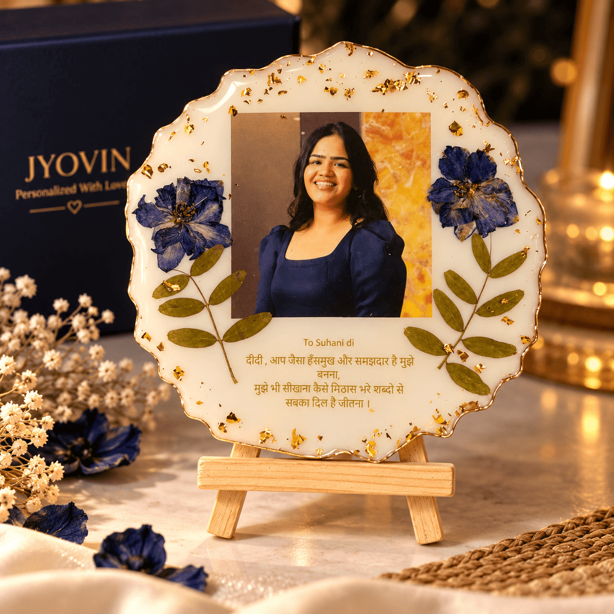Personalized Resin Photo Frame with Preserved Flowers | Custom Gift