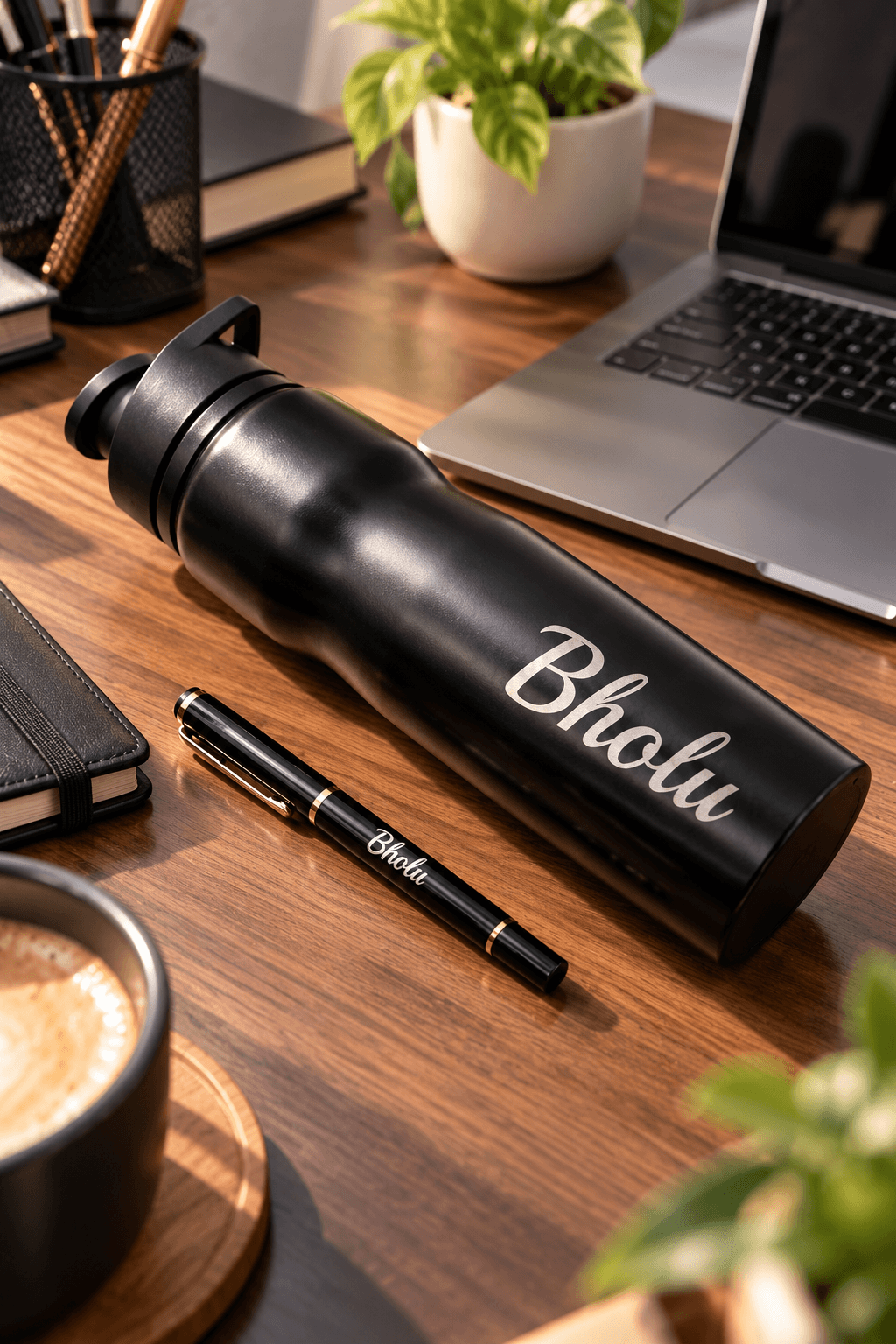 Personalized Black Stainless Steel Water Bottle | Custom Name Engraved