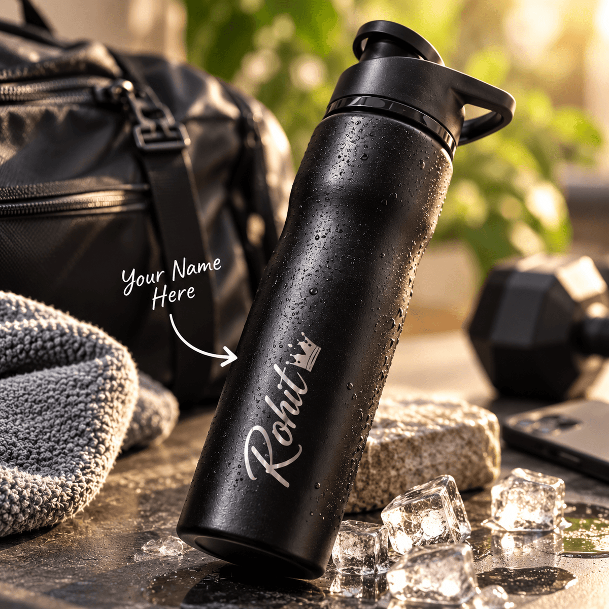 Personalized Black Stainless Steel Water Bottle | Custom Name Engraved