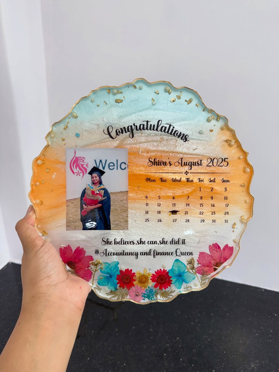 Personalized Resin Photo Frame with Calendar & Name | Custom Gift