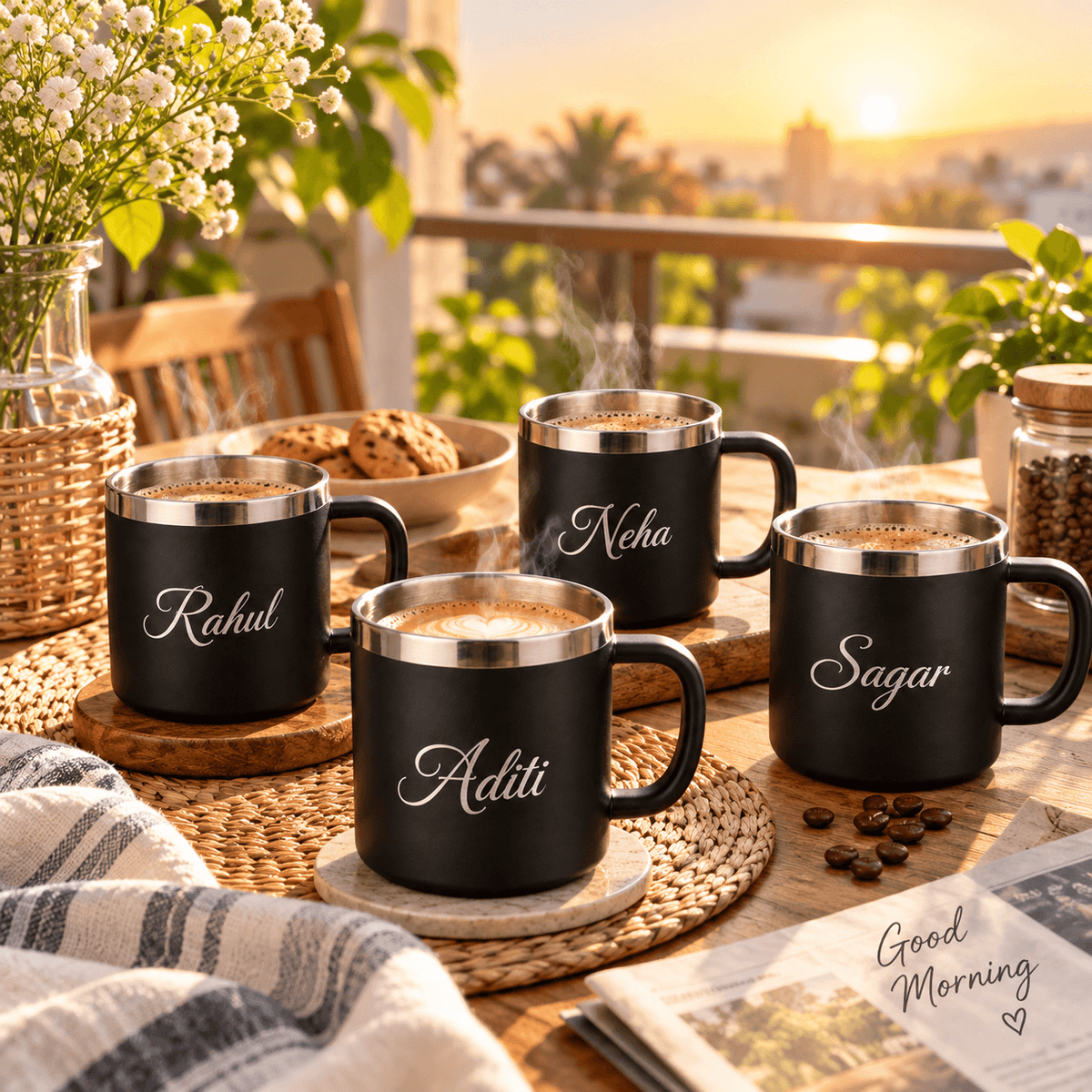 Personalized Black Stainless Steel Coffee Mug with Name