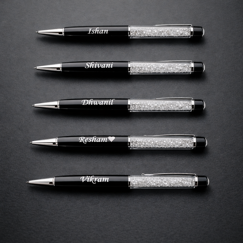 Personalized Black Crystal Pen with Premium Gift Box
