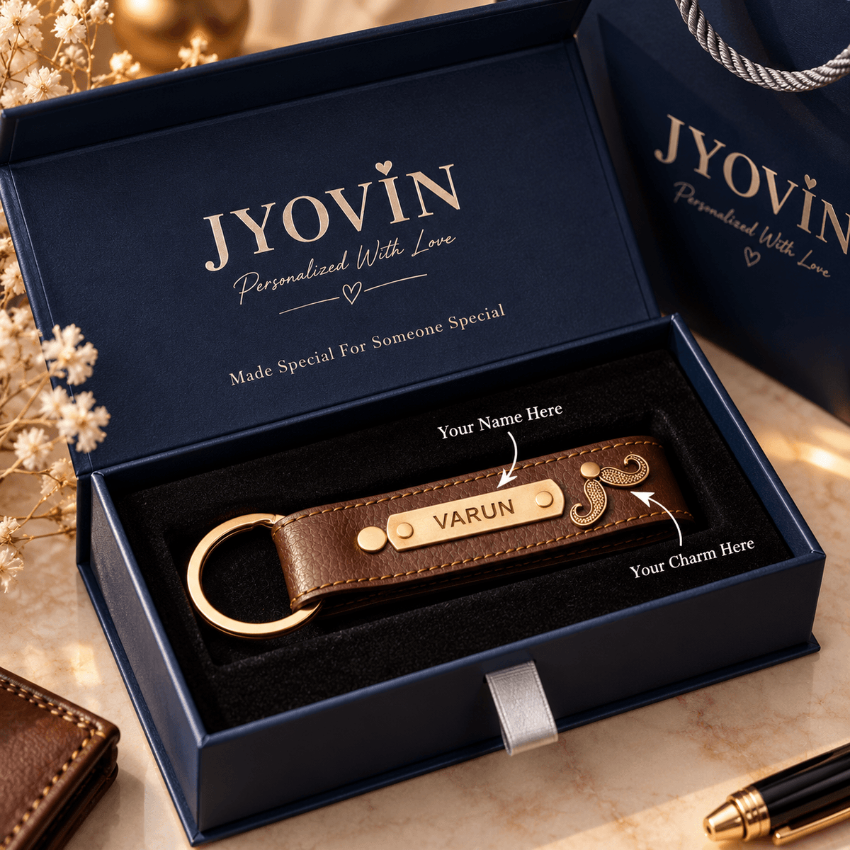 Premium Personalized Leather Keychain – Custom Name Engraved Gift