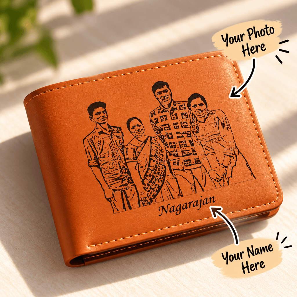 Personalized Engraved Leather Wallet with Name Plate – Custom Photo Illustration