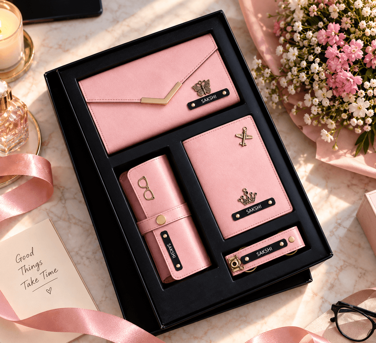 Personalized Clutch Hamper for Women – 4 Items Gift Box