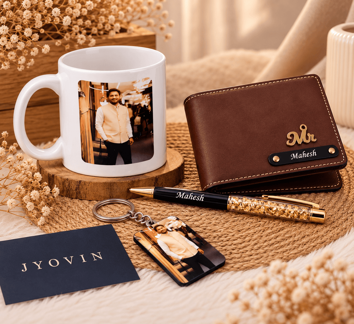 Personalized Men’s Gift Combo – Wallet, Mug, Pen & Photo Keychain