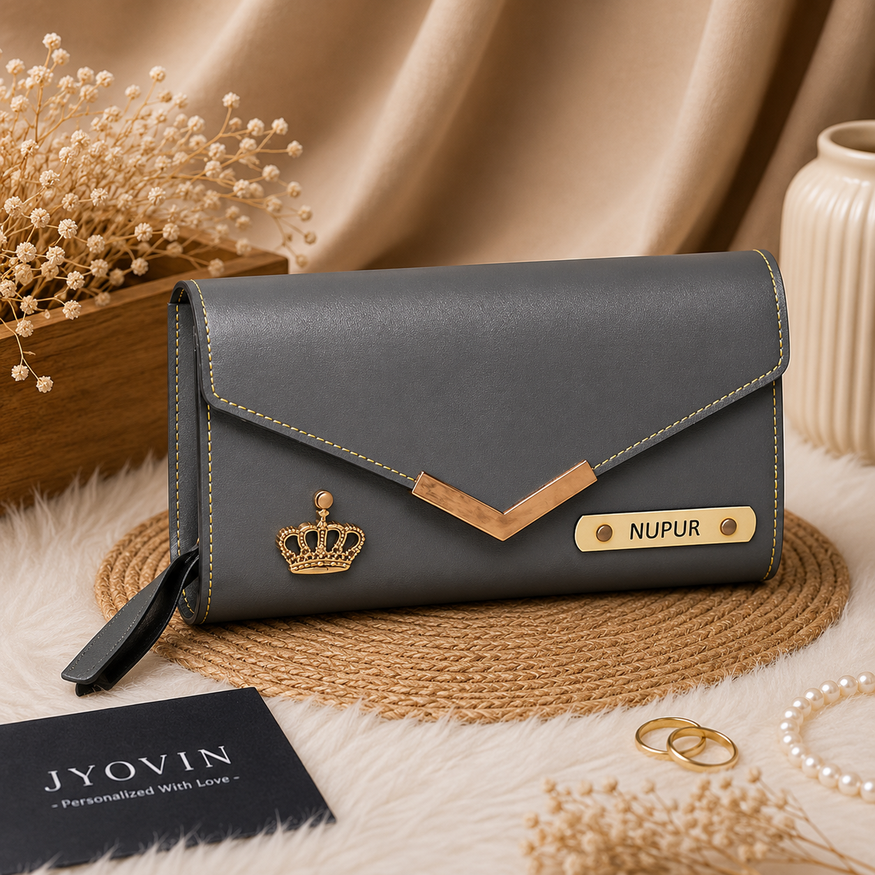 Personalized Envelope Clutch Wallet with Name Plate