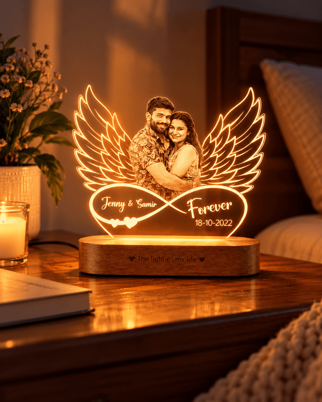 Personalized LED Photo Lamp with Custom Name & Date | Couple Gift