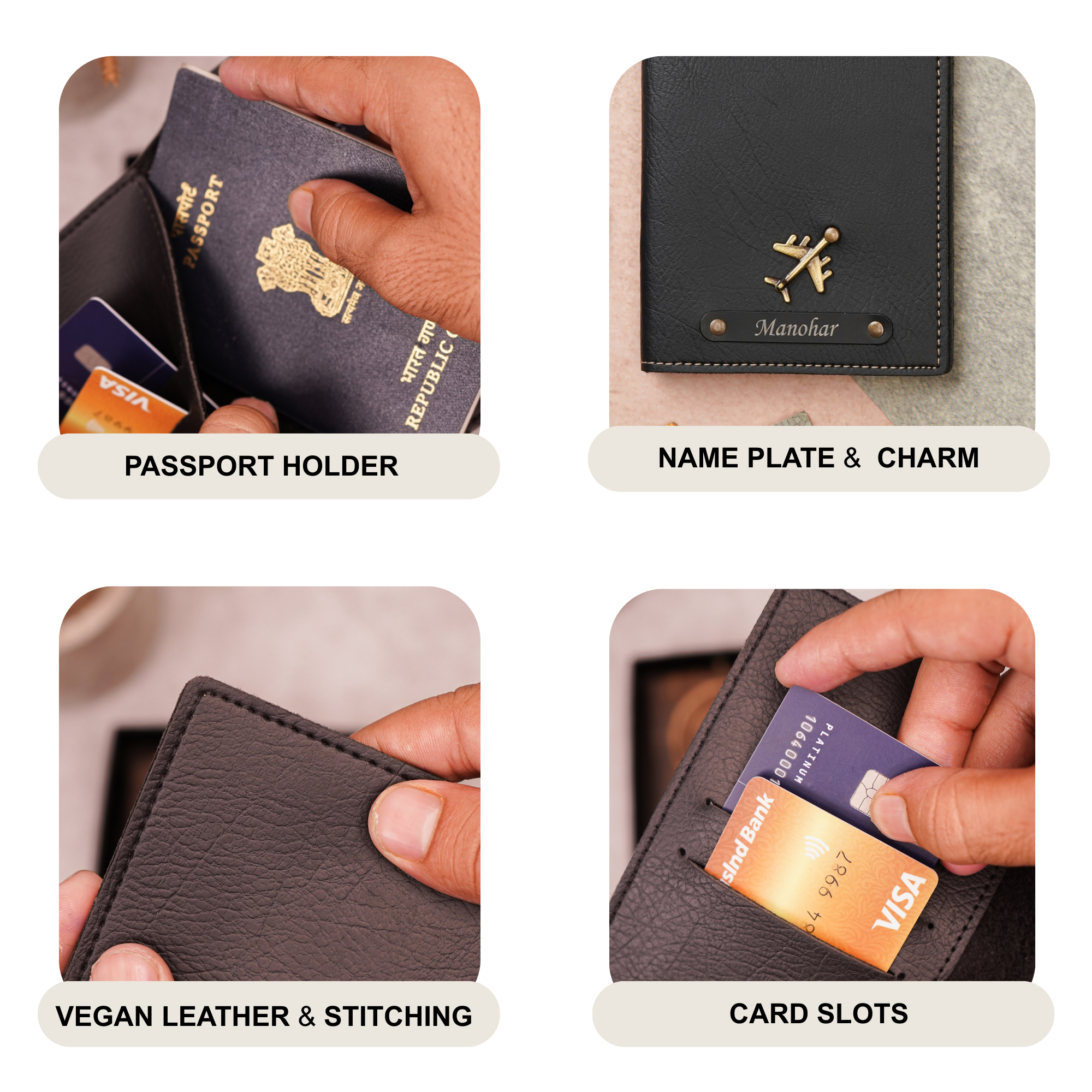 Personalized Leather Gift Combo for Men – Wallet, Eyewear, Passport & Keychain