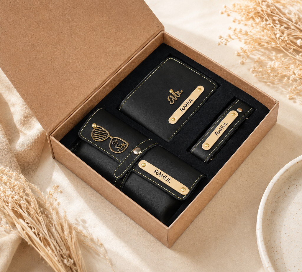Personalized Men’s Gift Hamper | Wallet, Sunglasses Case & Keychain Set