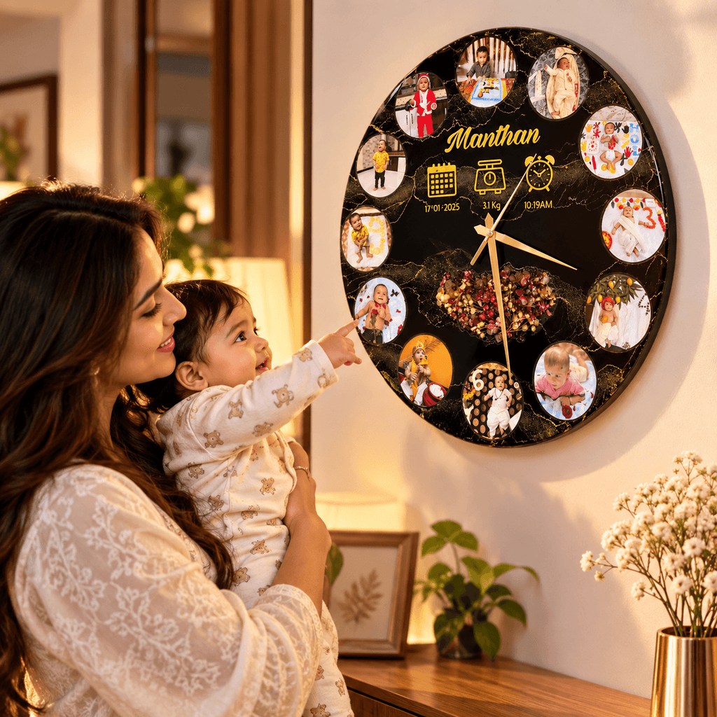 Personalized Photo Wall Clock – Custom Baby Photo & Birth Details | JYOVIN