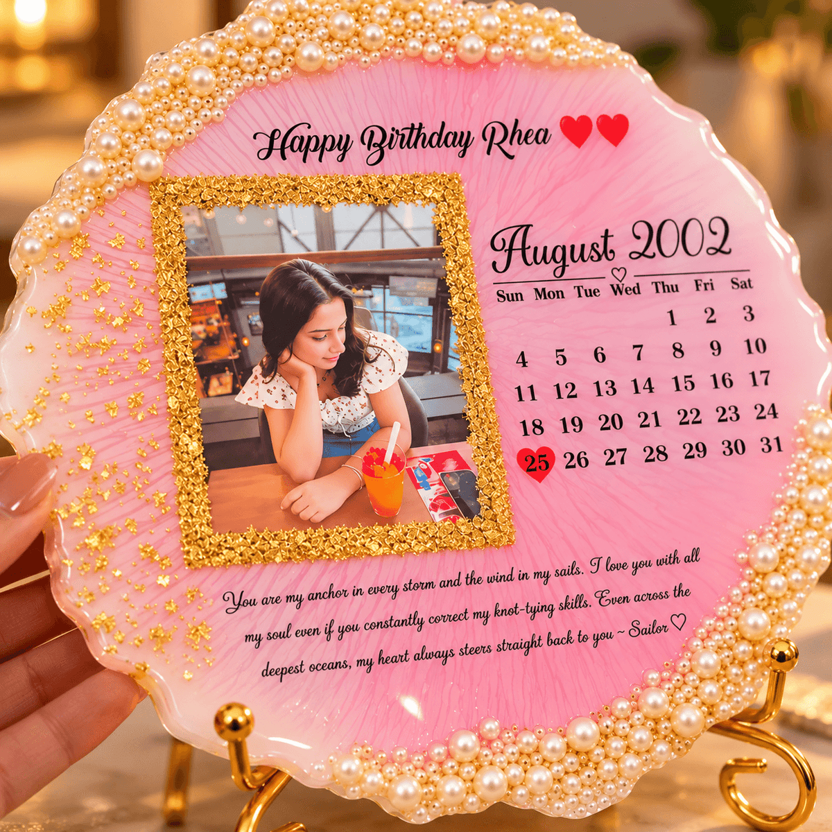 Personalized Resin Photo Frame with Calendar & Custom Message