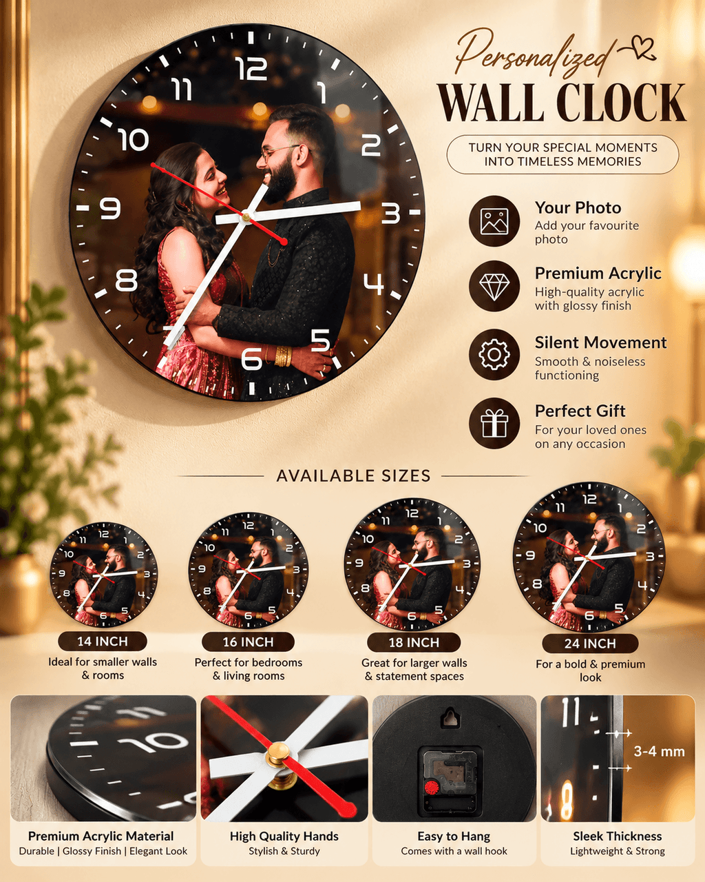 Personalized Photo Wall Clock – Custom Acrylic Clock | Jyovin