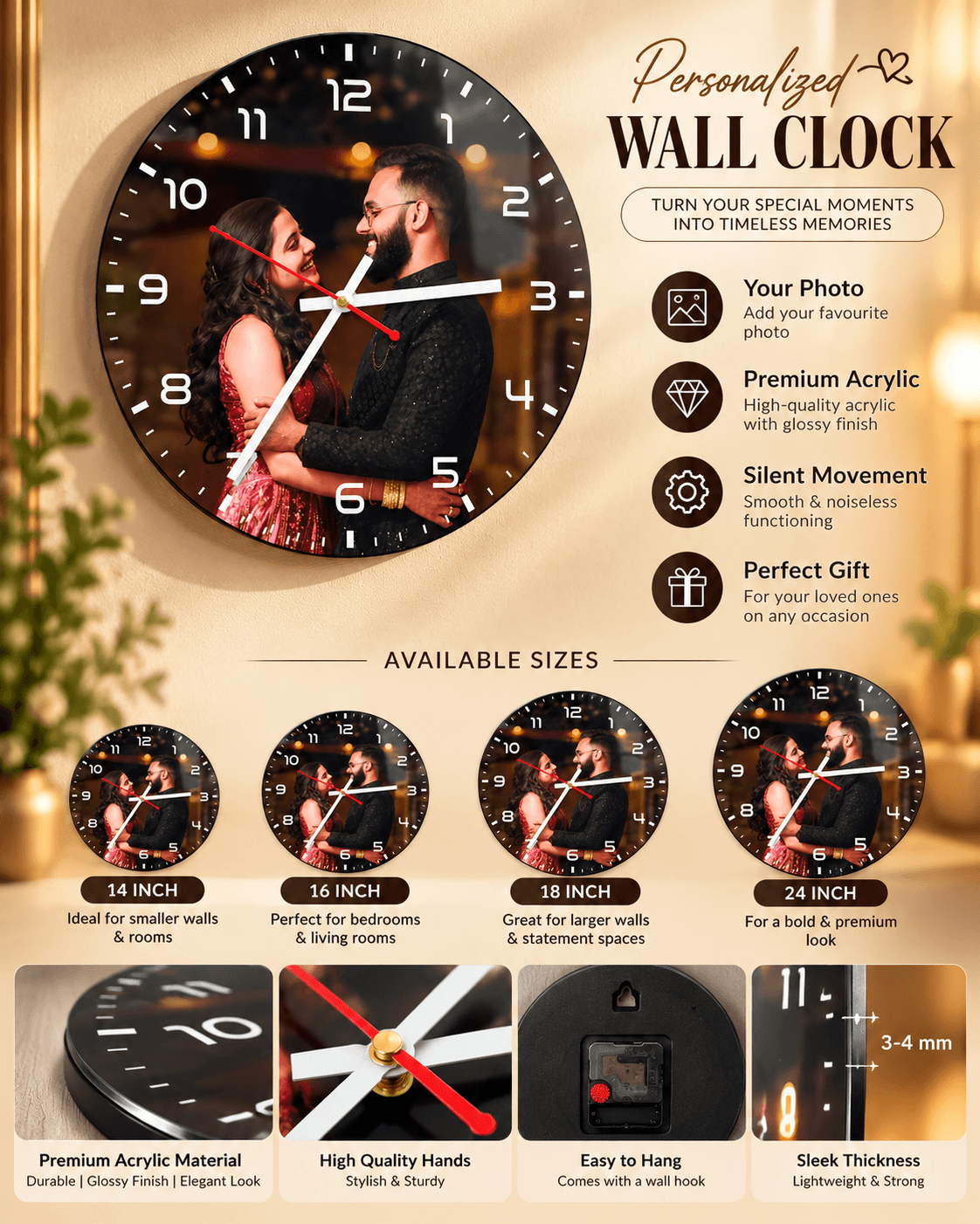 Personalized Photo Wall Clock – Custom Acrylic Clock | Jyovin