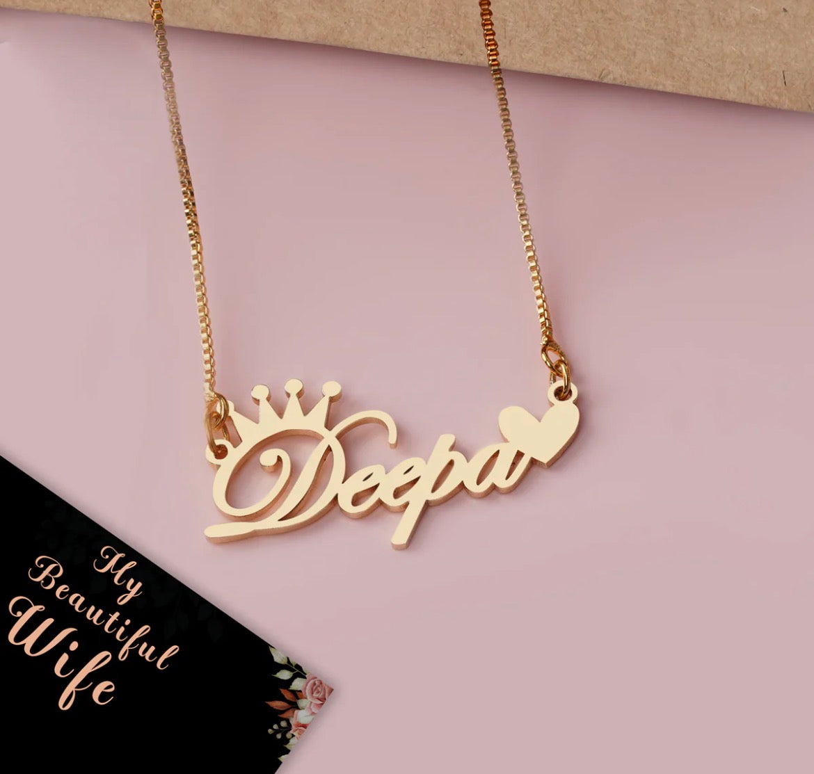 Custom Name Crown Necklace – Gold Finish
