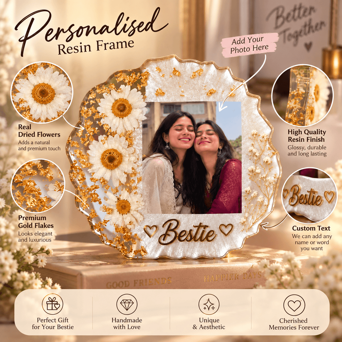 Personalized Resin Photo Frame – Custom Bestie Gift
