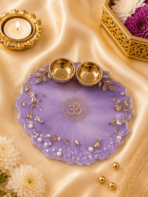 Customized 5-Inch Resin Pooja Thali with 2 Diyas