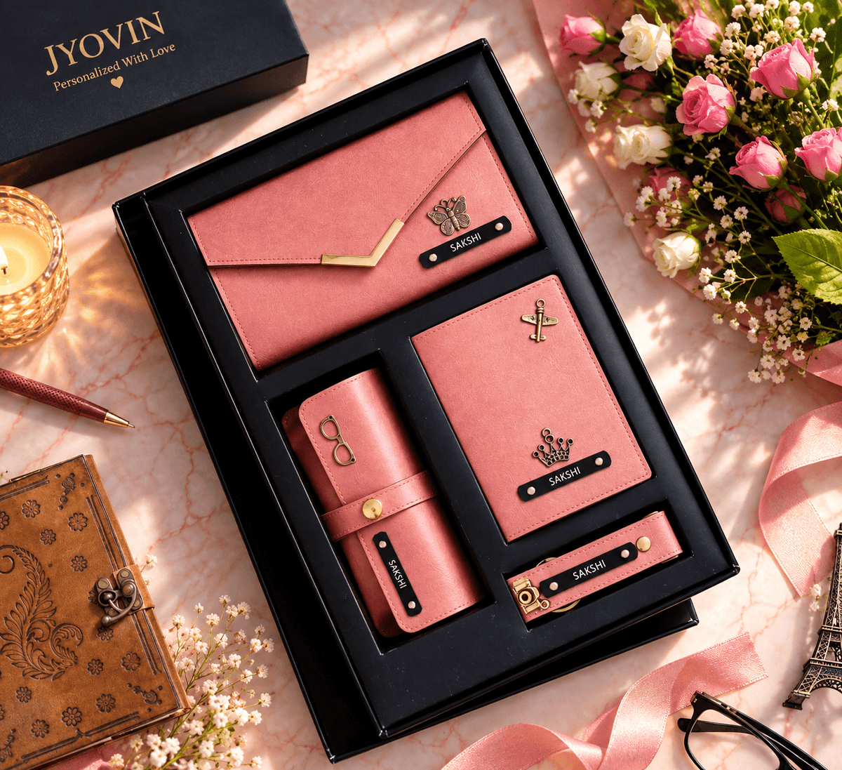 Personalized Clutch Hamper for Women – 4 Items Gift Box