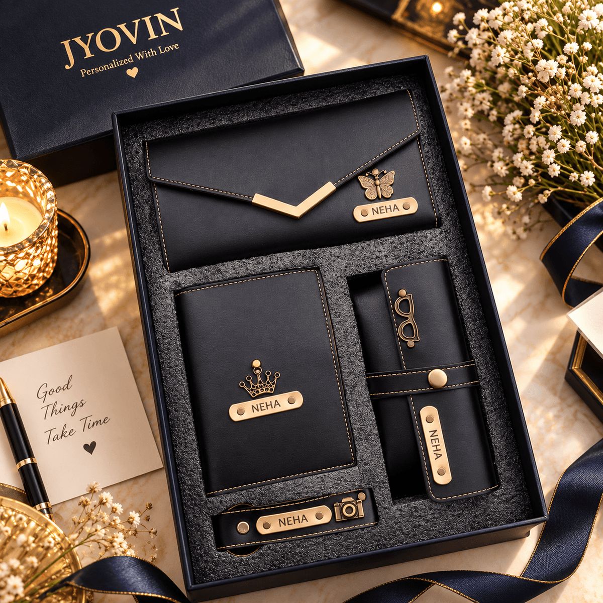 Personalized Clutch Hamper for Women – 4 Items Gift Box