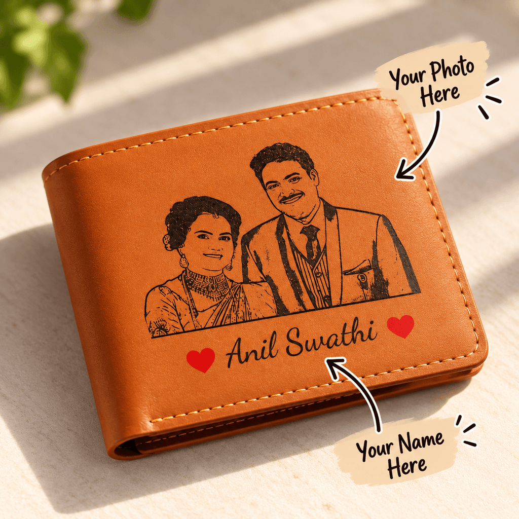 Personalized Engraved Leather Wallet with Name Plate – Custom Photo Illustration