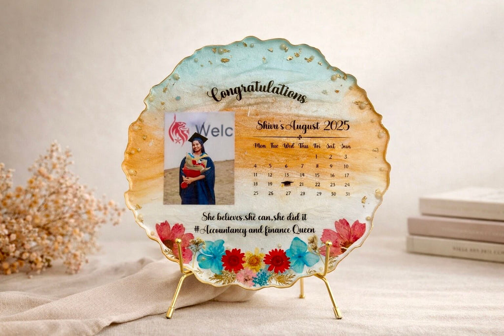 Personalized Resin Photo Frame with Calendar & Name | Custom Gift