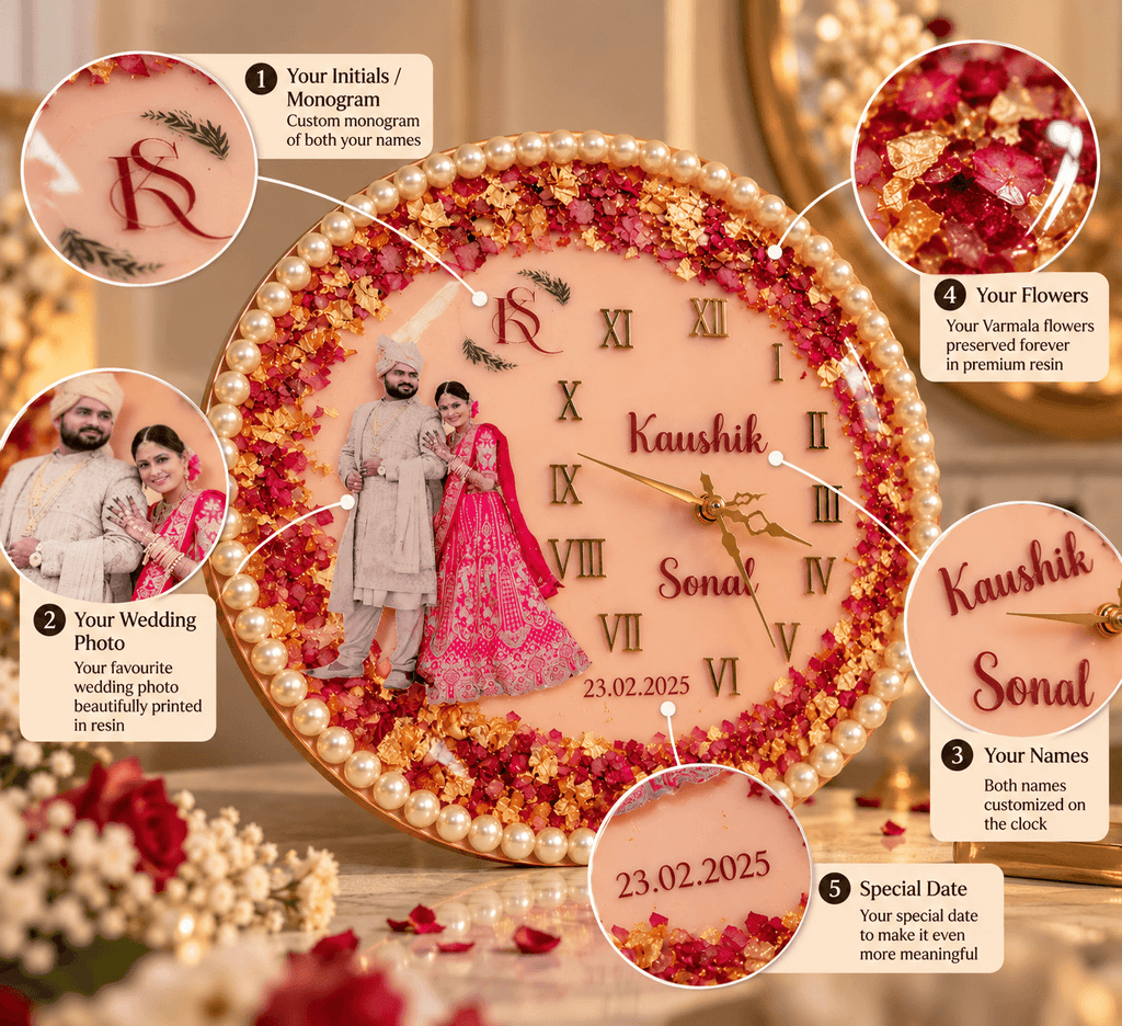 Personalized Wedding Resin Clock with Photo & Names | Custom Couple Gift | Varmala Preservation