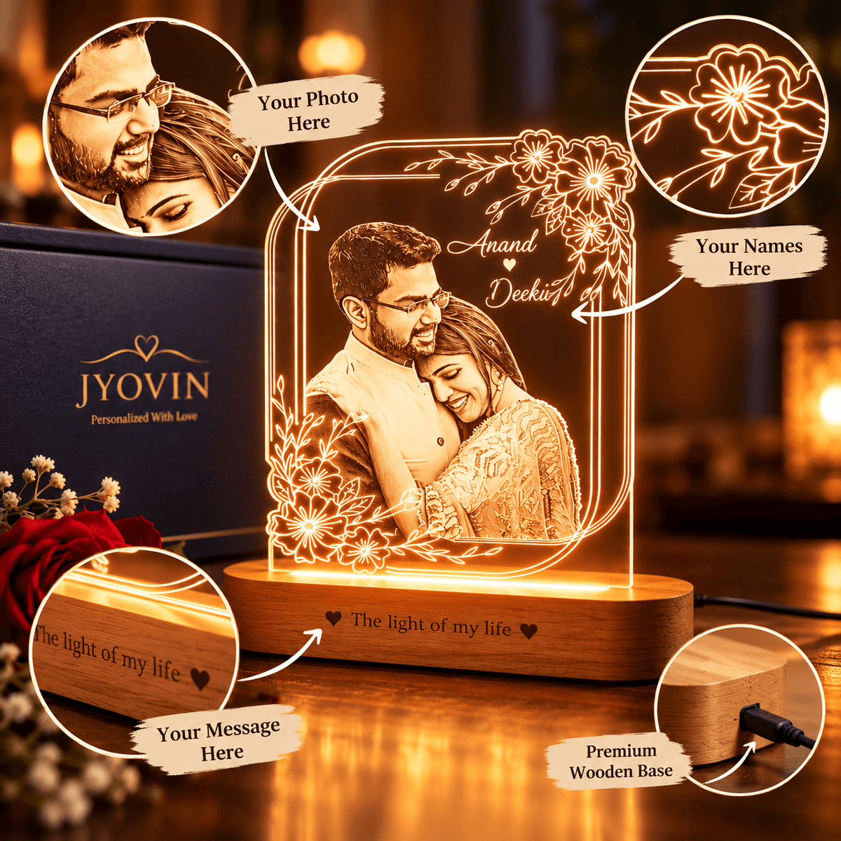 Personalized LED Photo Lamp with Custom Photo & Names | JYOVIN
