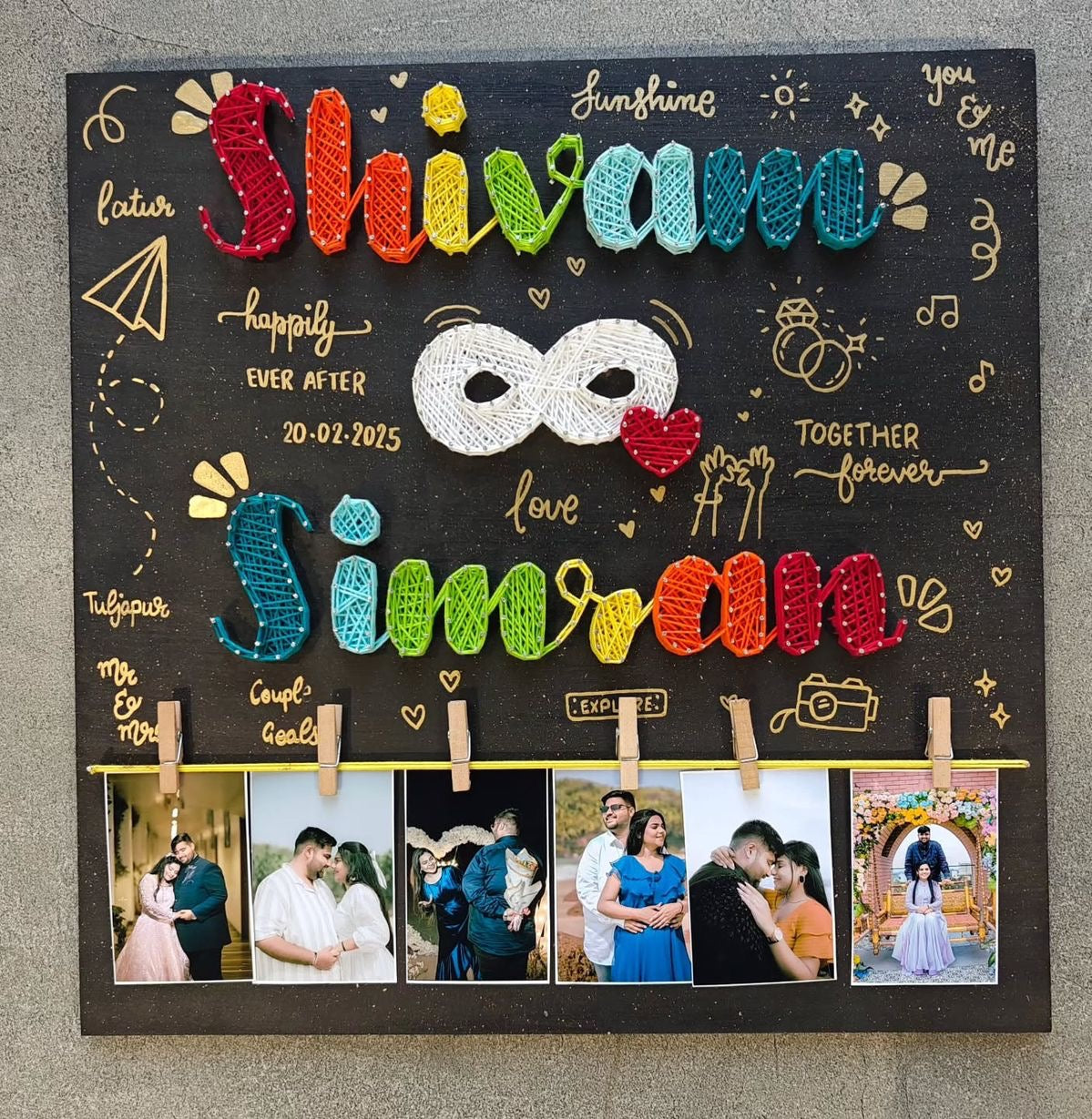 Personalized String Art Photo Board with Names & Photos