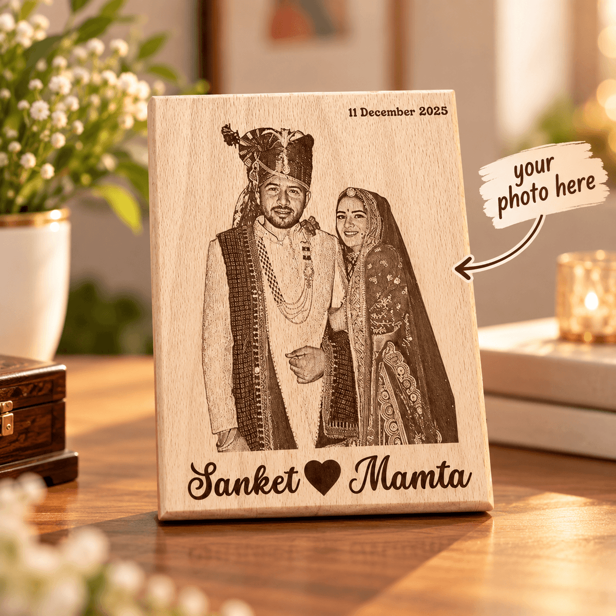 Custom Wooden Photo Engraving Frame – Premium Gift