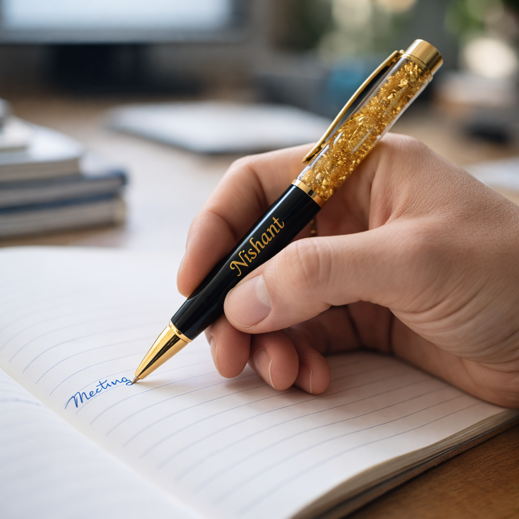 Personalized Gold Flake Luxury Pen – Name Engraved Gift