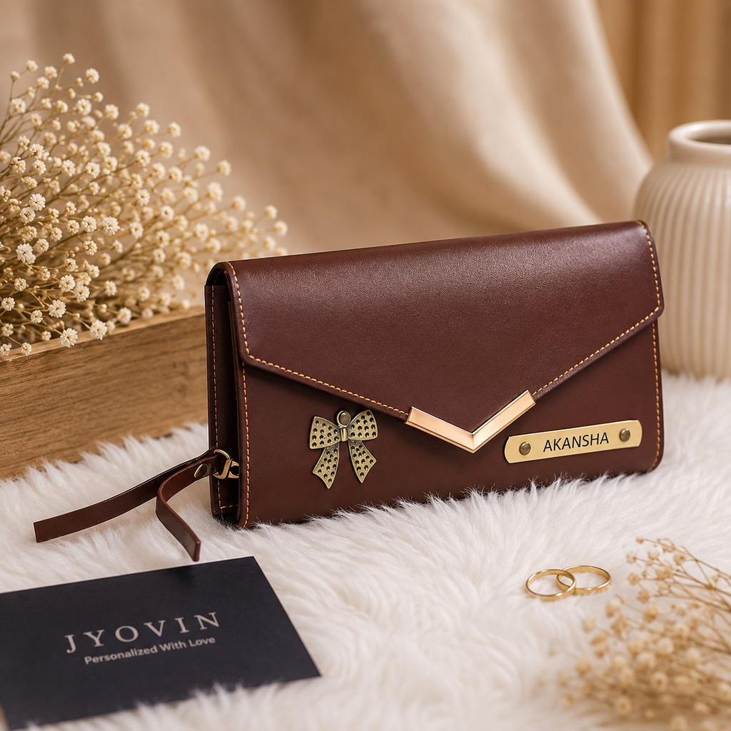 Personalized Envelope Clutch Wallet with Name Plate
