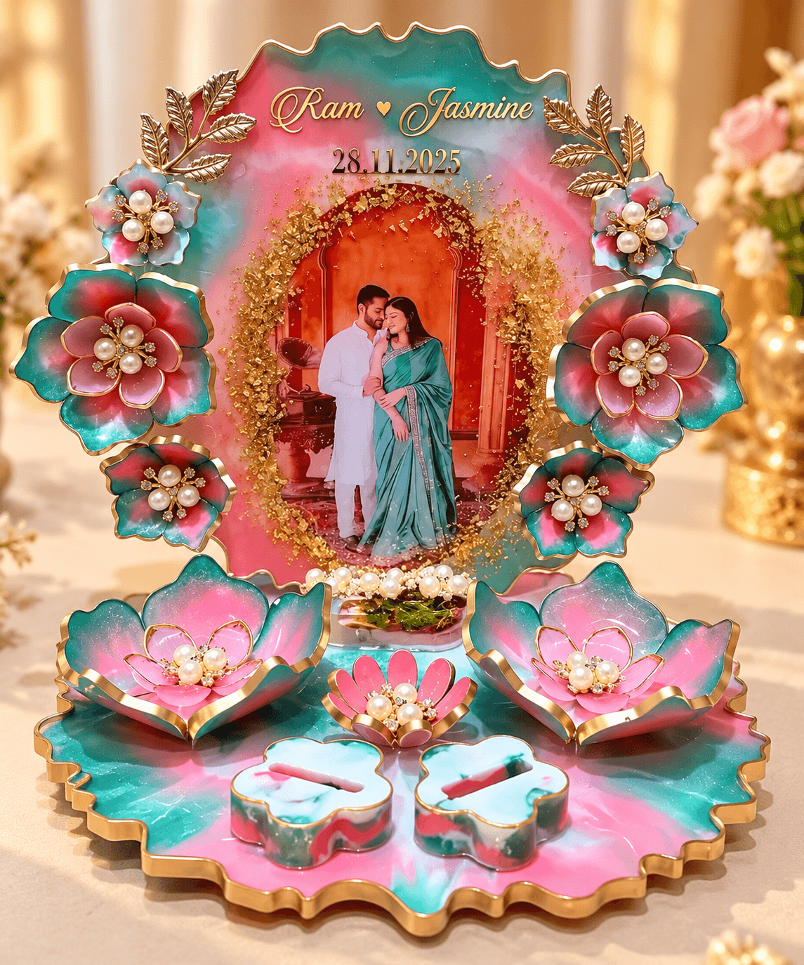 Personalized Resin Engagement Photo Frame with Ring Holders | Jyovin