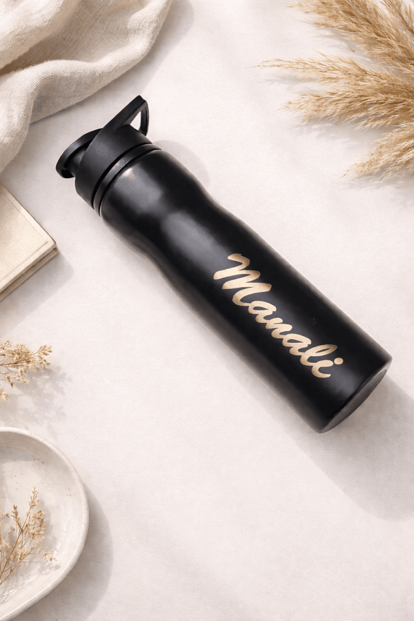 Personalized Black Stainless Steel Water Bottle | Custom Name Engraved