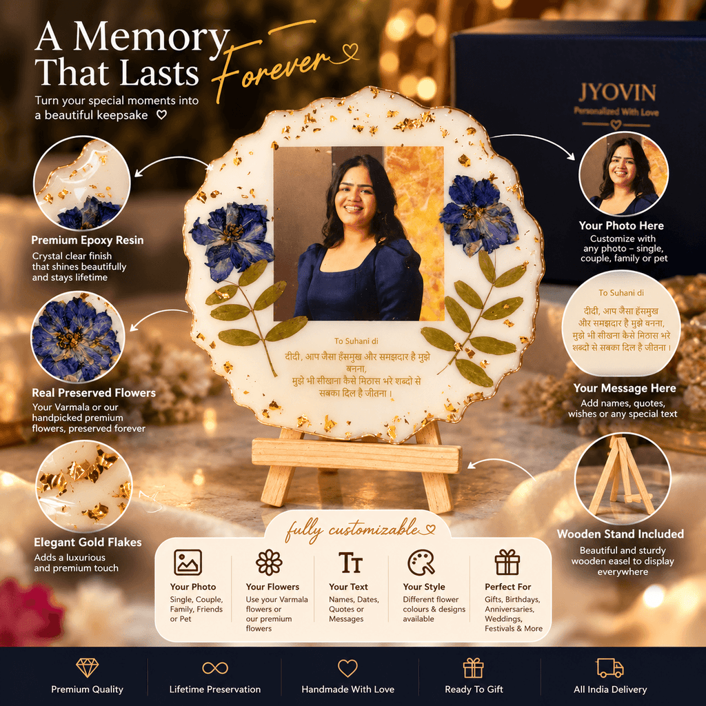 Personalized Resin Photo Frame with Preserved Flowers | Custom Gift