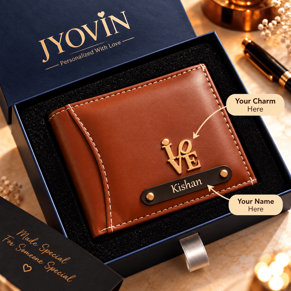 Personalized Leather Wallet with Name & Symbol