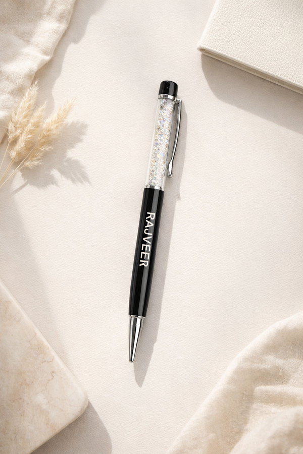 Personalized Black Crystal Pen with Premium Gift Box