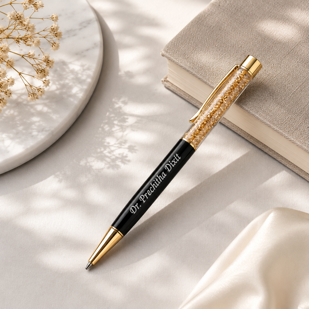 Personalized Gold Flake Luxury Pen – Name Engraved Gift