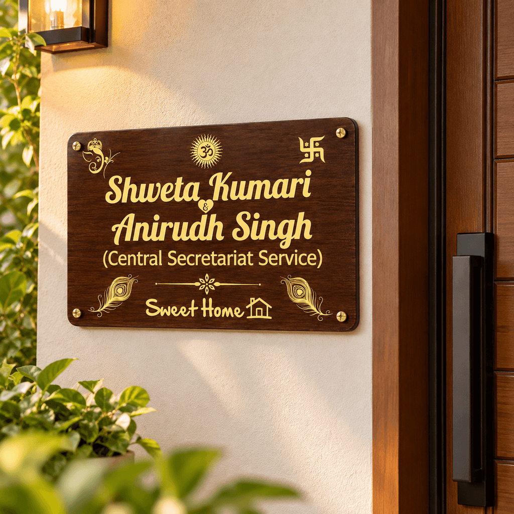 Personalized Wooden Name Plate with Golden Lettering | Custom Home Nameplate