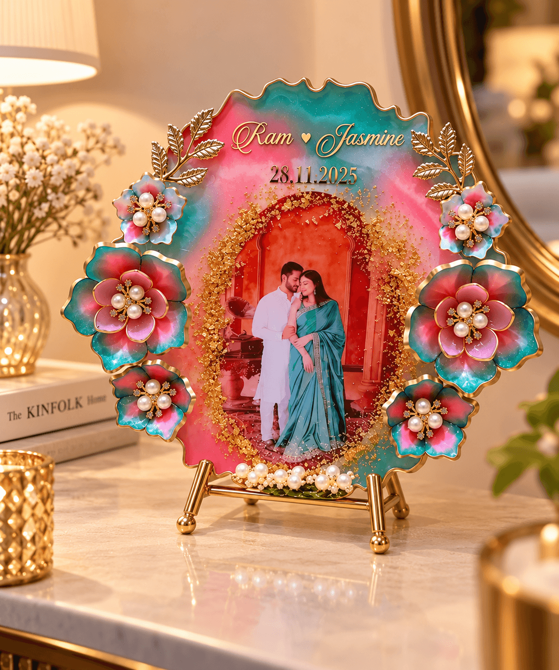 Personalized Resin Engagement Photo Frame with Ring Holders | Jyovin