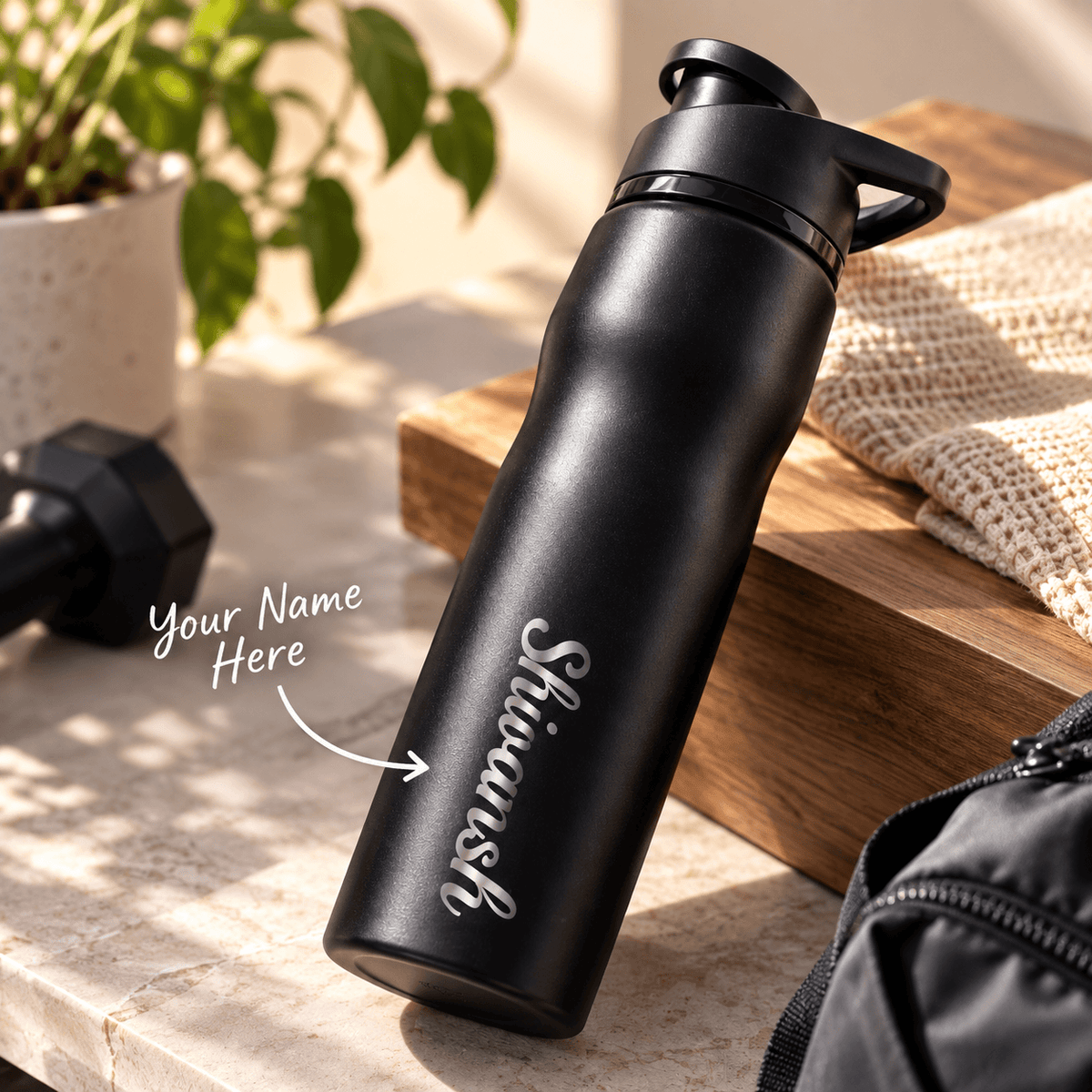 Personalized Black Stainless Steel Water Bottle | Custom Name Engraved