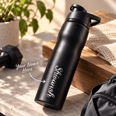 Personalized Black Stainless Steel Water Bottle | Custom Name Engraved