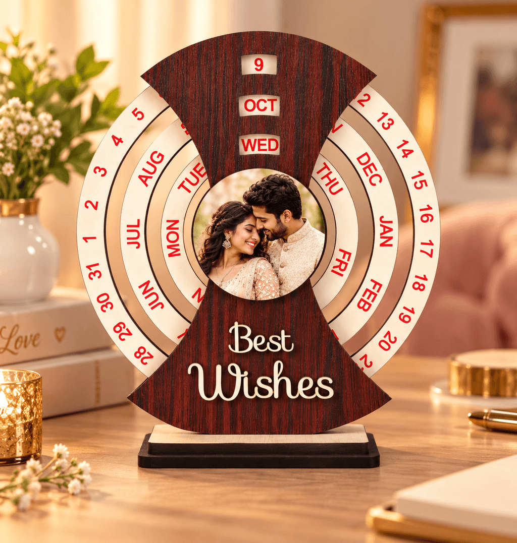 Personalized Wooden Rotating Calendar with Photo | Custom Couple Gift