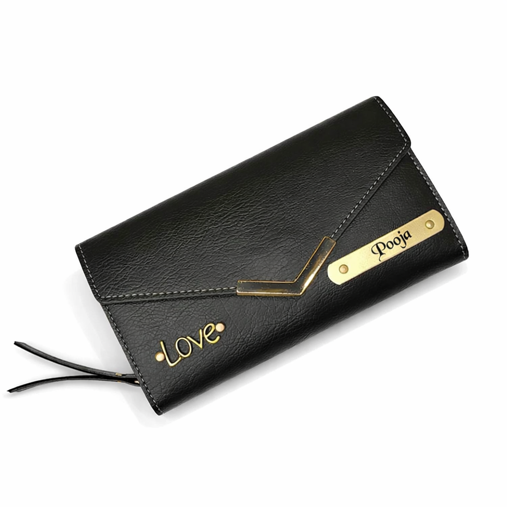 Personalized Envelope Clutch Wallet with Name Plate