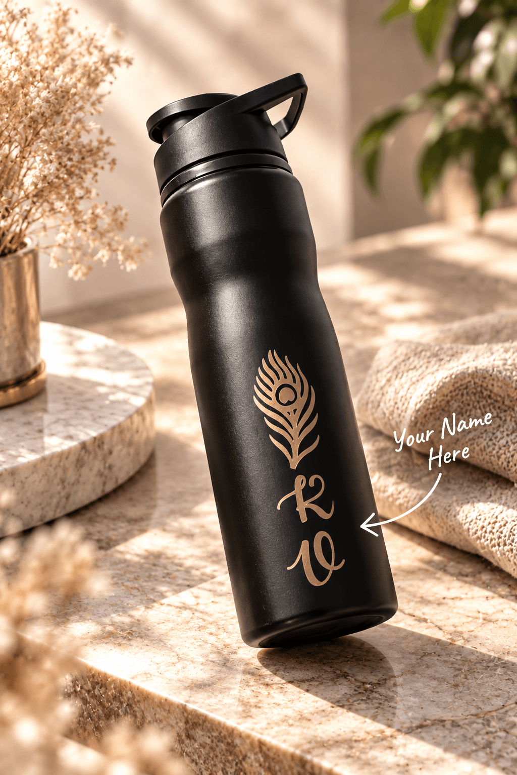 Personalized Black Stainless Steel Water Bottle | Custom Name Engraved