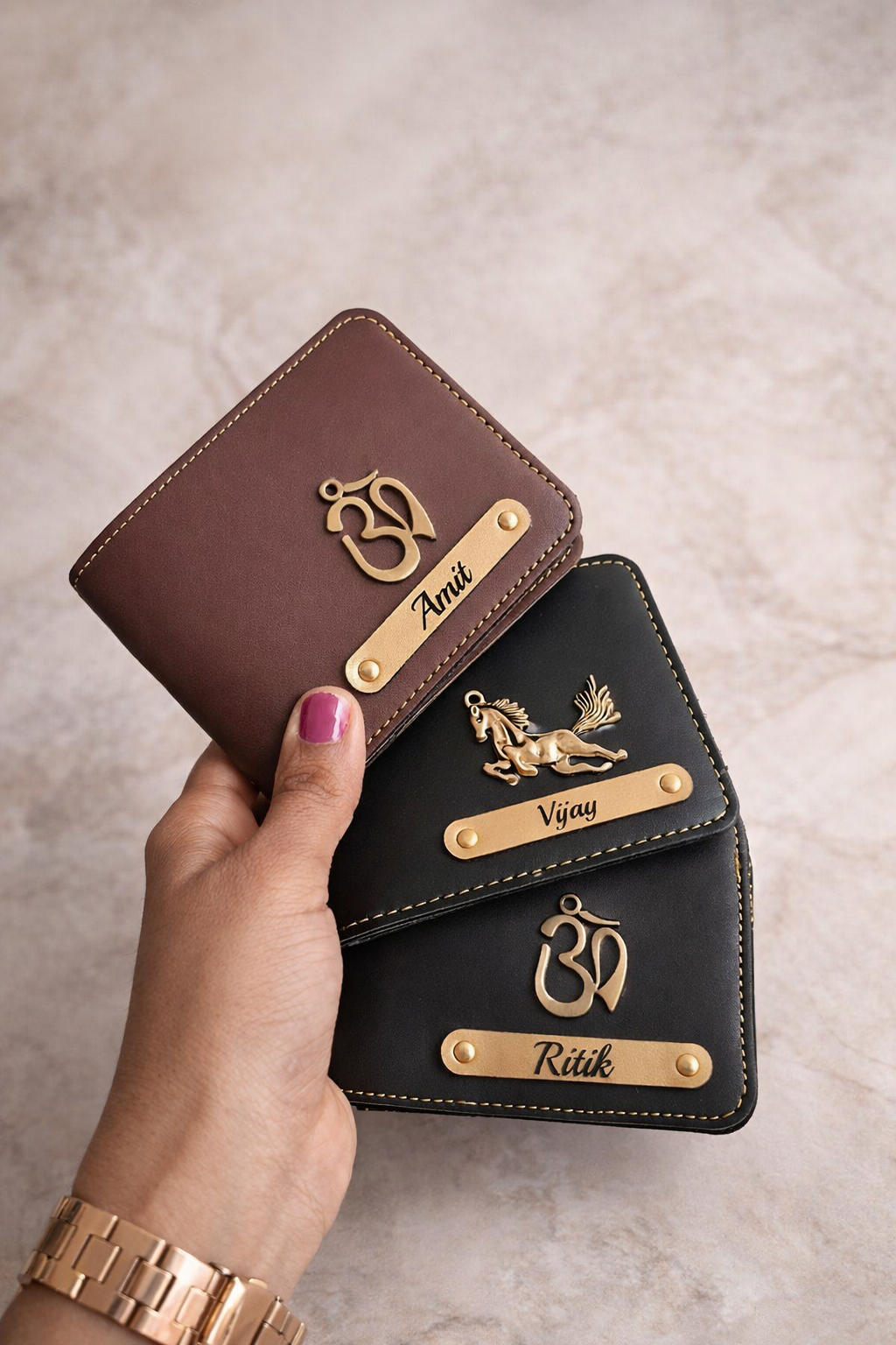 Personalized Leather Wallet with Name & Om Symbol