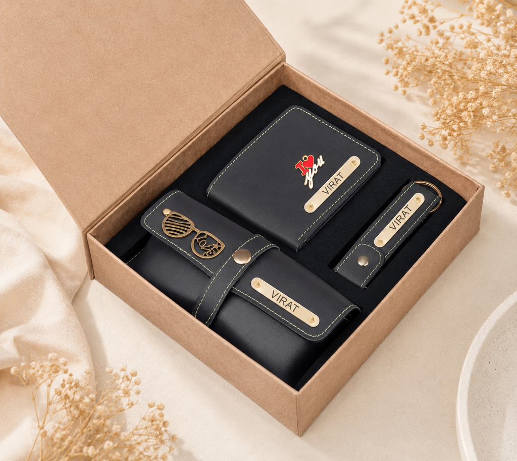 Personalized Men’s Gift Hamper | Wallet, Sunglasses Case & Keychain Set